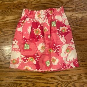Lilly Pulitzer Women’s XS Elastic Waistband Skirt Pockets Pink Dotted Swiss